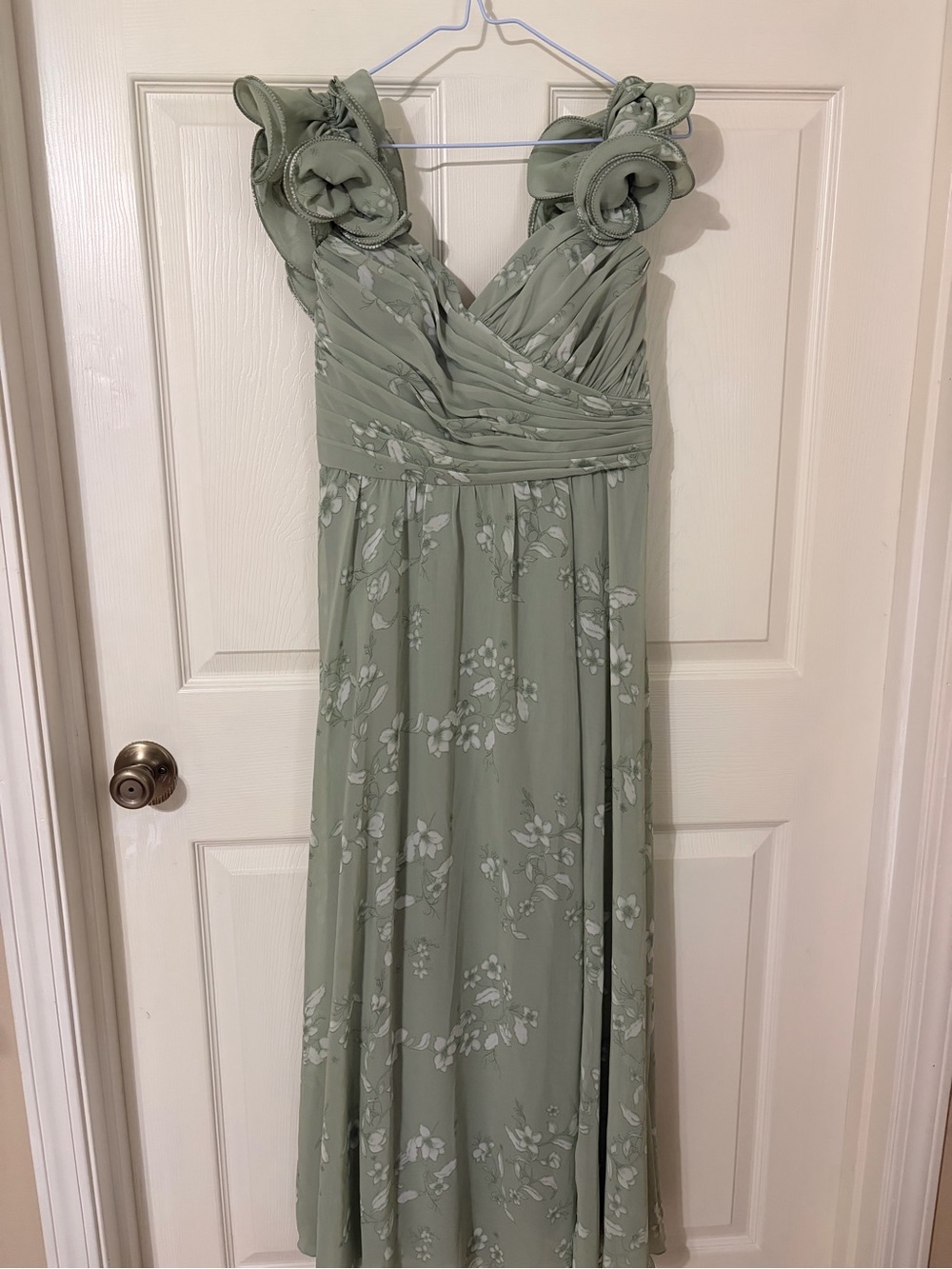 After Six Sage Green Floral Maxi Dress with Rosette Shoulder Straps